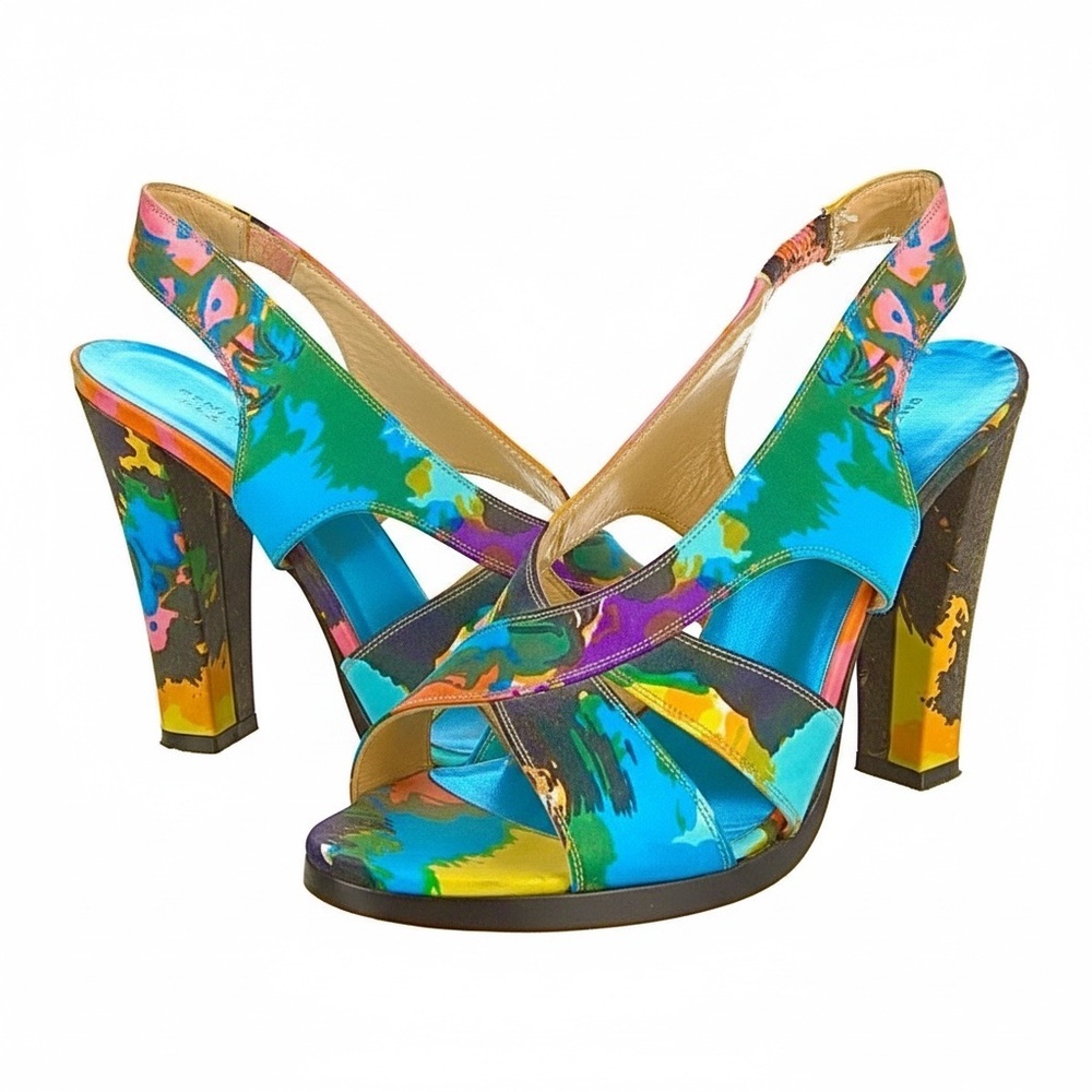 Balenciaga Blue Multicolor Criss Crossed Women's Heeled Sandals 9.5 - Picture 6 of 12
